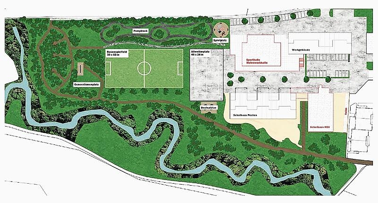Auf der letzten der Gemeinde Stallikon gehörenden Parzelle für öffentliche Bauten sollen bis 2027 mehr Schulraum, eine Sport- und Mehrzweckhalle
