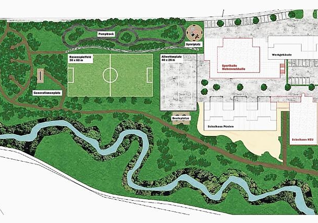 Auf der letzten der Gemeinde Stallikon gehörenden Parzelle für öffentliche Bauten sollen bis 2027 mehr Schulraum, eine Sport- und Mehrzweckhalle 