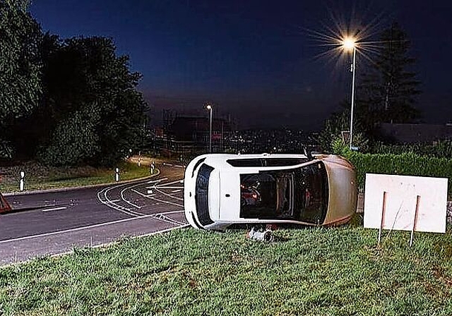 Bei einem Selbstunfall kippte das Auto auf die Seite. (Bild Kapo ZH)