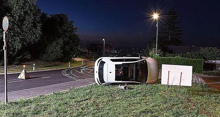 Bei einem Selbstunfall kippte das Auto auf die Seite. (Bild Kapo ZH)