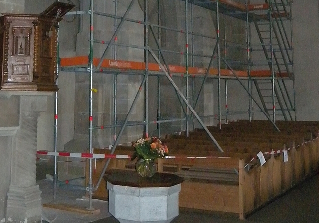 Durch das Gerüst ist die Kirche Kappel zurzeit nur teilweise benutzbar.