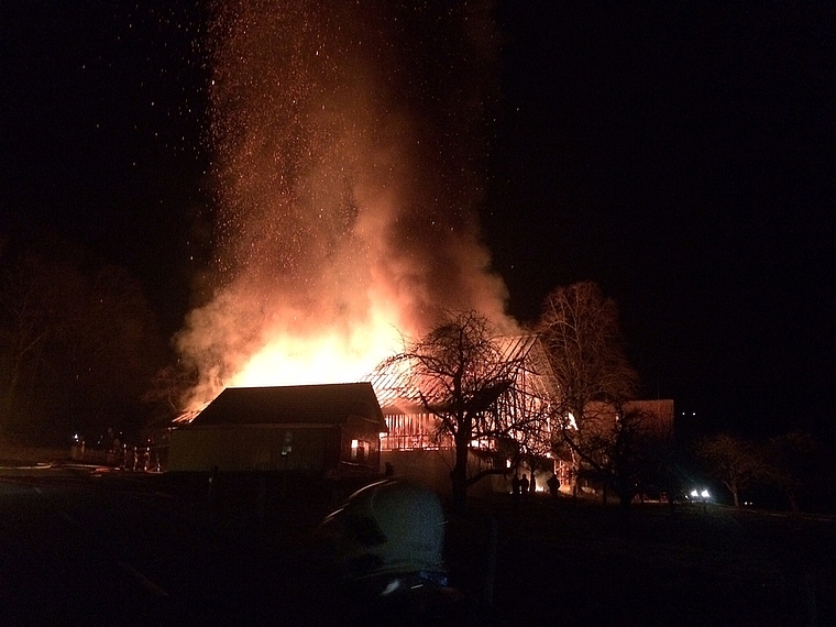In der Nacht vom 18. auf den 19. Februar 2014 brannte eine Scheune im Rifferswiler Weiler Schonau lichterloh. (Bild Archiv)