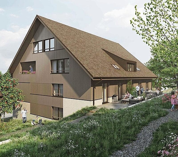 Das Projekt «Obschtgarte» in Rifferswil umfasst 2½- bis 5½-Eigentums­wohnungen. (Visualisierung Baum Projekte AG)