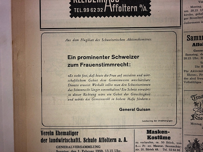 Vor dem 1. Februar 1959 warb General Guisan noch vergebens für ein Ja. Vor dem 1. Februar 1959 warb General Guisan noch vergebens für ein Ja.