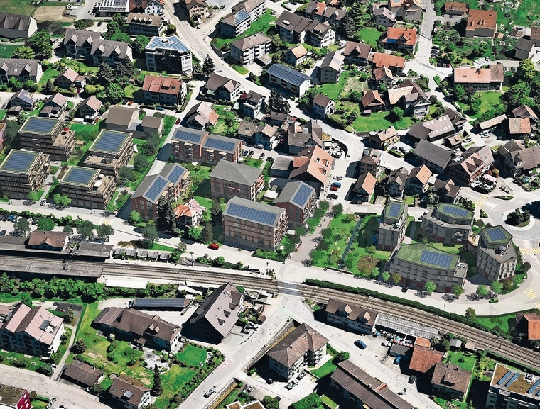 Mit der geplanten Zentrumsentwicklung in Hedingen sollen neue Wohnflächen und eine neue Erschliessungsstrasse entstehen. (Visualisierung Gemeinde Hedingen)