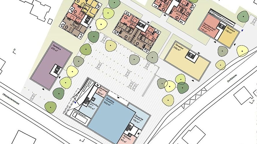 In der Mitte des Platzes sollen 40 Parkplätze entstehen. Rechts davon (symbolisiert mit fünf Bäumen) bleibt Platz für die Begegnungszone mit Gartenrestaurant. Daran grenzt die Bushaltestelle Toussen an. <em>(Grafik zvg.)</em> In der Mitte des Platzes sollen 40 Parkplätze entstehen. Rechts davon (symbolisiert mit fünf Bäumen) bleibt Platz für die Begegnungszone mit Gartenrestaurant. Daran grenzt die Bushaltestelle Toussen an. <em>(Grafik zvg.)</em>