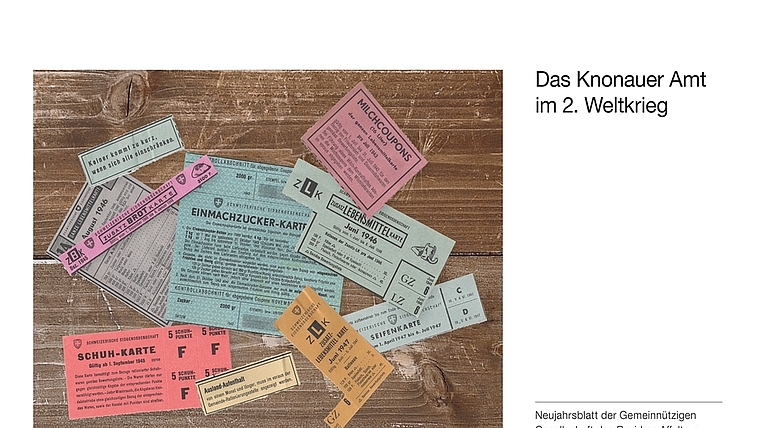 Bunte Rationierungsmarken auf dem Titelblatt des aktuellen Neujahrsblattes der GGA. (Bild zvg.)