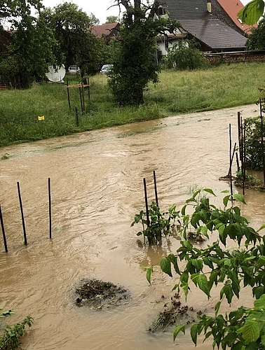 Der Jonenbach an der Tränkegasse in Rifferswil trat über die Ufer. (Bild Barbara Roth)