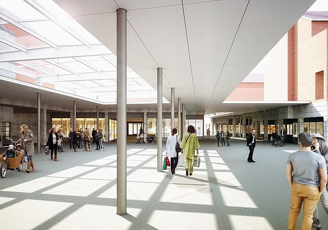 Überdachung der neuen Piazza. (Visualisierung Migros Genossenschaft Zürich)