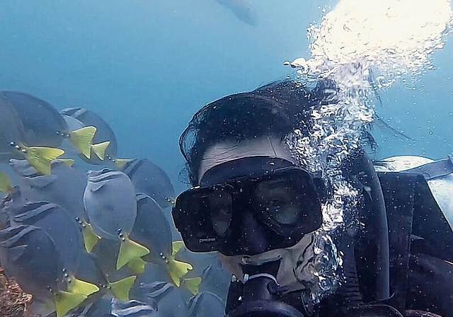 Seline Brodmann ist vor den Galápagos-Inseln auch in die Unterwasserwelt abgetaucht. (Bild zvg.)