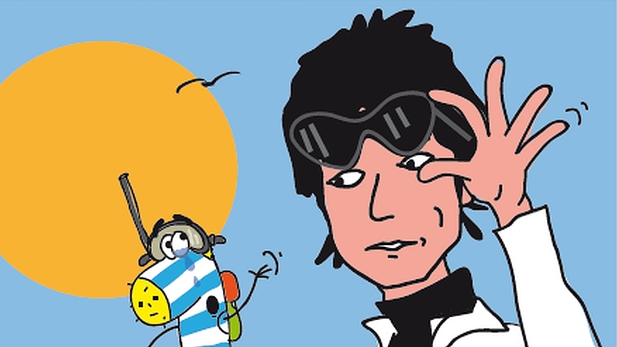 Ford, die Socke, hilft einem Wal, dessen Bauch voller Plastikabfälle ist, und bringt den für Tiere tödlichen Müll auf das Boot von firmm. <em>(Illustration Jorge Voss)</em>