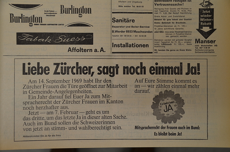 Erfolgskampagne vor dem Urnengang vom 7. Februar 1971. Erfolgskampagne vor dem Urnengang vom 7. Februar 1971.