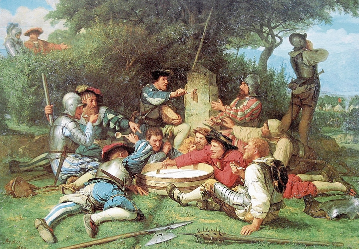 Ob sich Albert Anker beim Malen dieses Bildes wirklich eine Milchsuppe vorstellte? Die Darstellung des Berners, der mehrere Semester protestantische Theologie studiert hatte, erinnert an ein Trinkgelage. Das Werk stammt von 1869, als der 1848 im Anschluss an den Sonderbundskrieg gegründete Bundesstaat Schweiz konfessionell noch radikal zweigeteilt war. (Bild zvg)