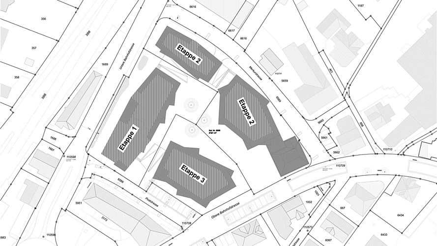 Die drei Etappen der Überbauung am Merkurplatz. (Plan Burlet &amp; Partner)