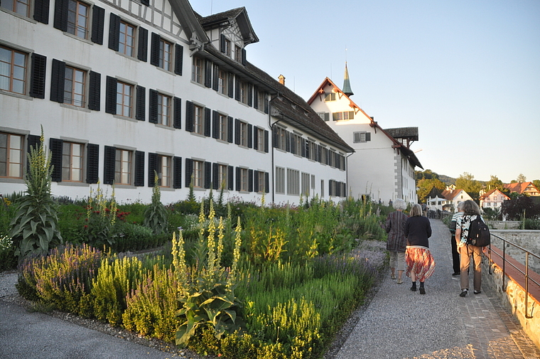 Blick auf einen Teil der im Frühjahr 2019 historisch gestalteten Kräutergärten auf der Südseite des Klosters. (Bild Werner Schneiter)
