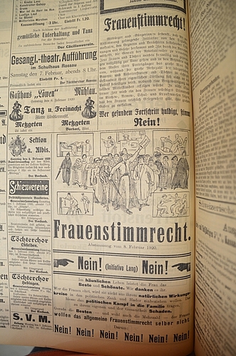 Das häusliche Leben als natürlicher Wirkungskreis der Frau? Das suggeriert zumindest dieses Inserat im «Anzeiger» vor der Abstimmung vom 8. Februar 1920. (Archivbilder) Das häusliche Leben als natürlicher Wirkungskreis der Frau? Das suggeriert zumindest dieses Inserat im «Anzeiger» vor der Abstimmung vom 8. Februar 1920. (Archivbilder)