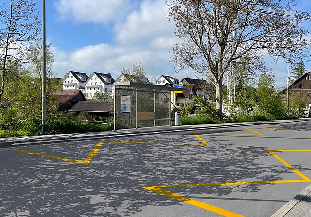 So könnte die Postautohaltestelle «Alte Post» in Obfelden in Zukunft aussehen. (Visualisierung Suter von Känel Wild)