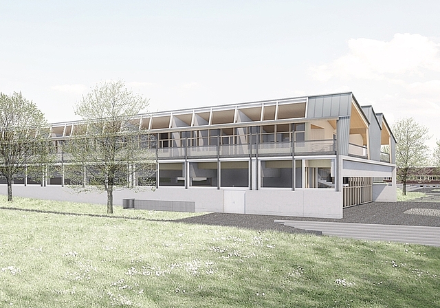 Das Turnhallengebäude mit den darüberliegenden Tagesstrukturen ist ein Teil der nun beschlossenen Schulraum-Erweiterung. <em>(Visualisierung zvg.)</em>