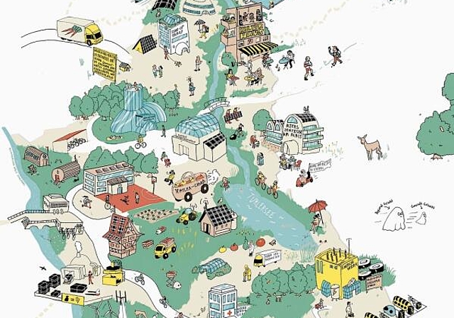 Das visuelle Ergebnis des Workshops: Eine Zeichnung, in der alle Ideen bunt nebeneinander Aufnahme gefunden haben. (Illustration Balz Schlegel)