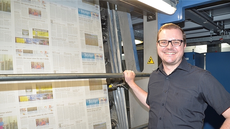 Der «Anzeiger» wird gedruckt: Patrick Hohler, Leiter Zeitungsproduktion. (Bild Martin Mullis)