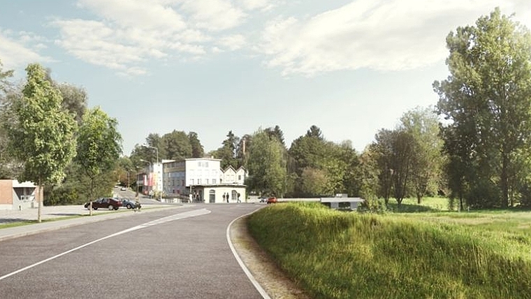 Bei der Kreuzung Bibelaas in Ottenbach soll der A4-Zubringer auf die neue Umfahrungsstrasse (rechts) Richtung Obfelden abzweigen. <em>(Visualisierung zvg.)</em>