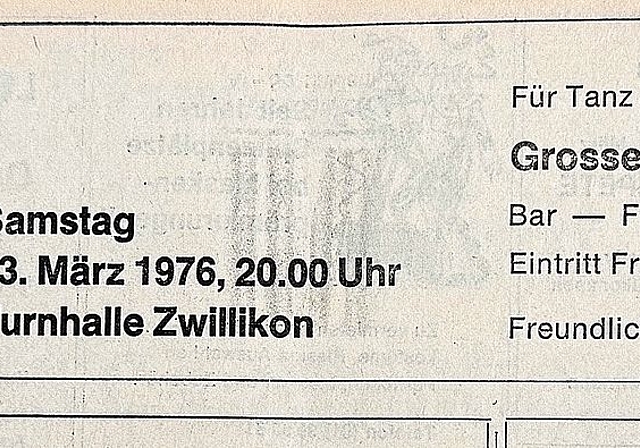 Mit dem Inserat wurde 1976 der erste Maskenball vom Sportclub Zwillikon beworben. (Bild Archiv «Anzeiger»)