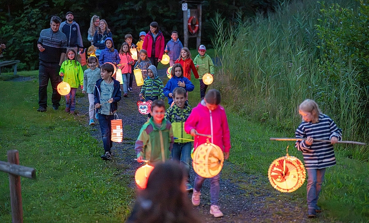 Wie schon im vergangenen Jahr wollen die Hedinger Buben und Mädchen mit ihren Lampions wieder um den Hedinger Weiher ziehen. Dafür sind in diesem Jahr aber wegen des Feuerverbots nur LED-Kerzen erlaubt. (Archivbild Nico Ilic)