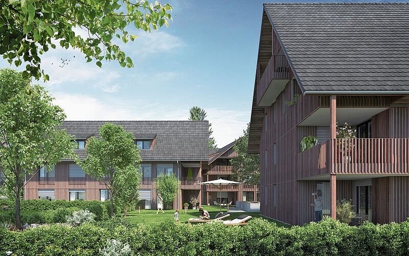 Die Überbauung «Lindenhof» in Maschwanden umfasst 19 Wohnungen. (Visualisierung entrée Generalunternehmung AG)
