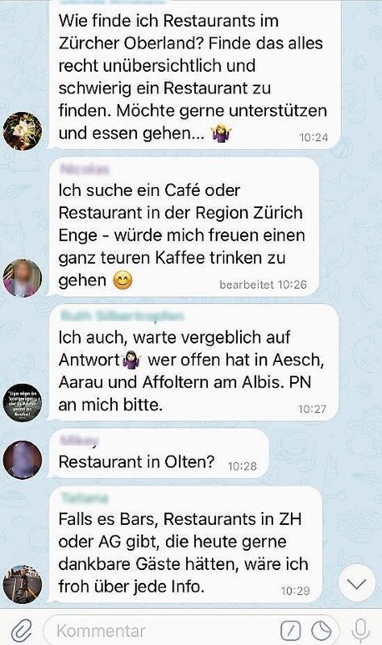 Im Telegram-Chat herrscht am Montagmorgen verwirrung. (Screenshot Livia Häberling)