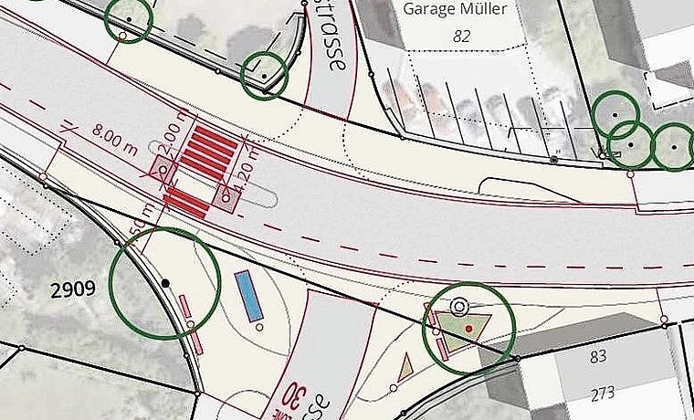 Die Insel mit Spur-Verengung in der Nähe der Bächlerstrasse. (Abbildung Bulletin)