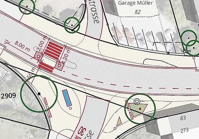 Die Insel mit Spur-Verengung in der Nähe der Bächlerstrasse. (Abbildung Bulletin)