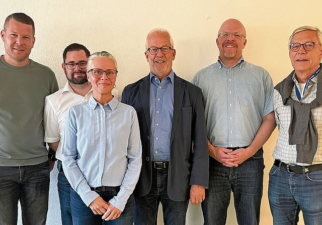 Von links nach rechts: Roman Ackermann (neu), Andreas Zbinden (neu), Priska Dosch (Präsidentin neu), Ruedi Fornaro (Präsident abtretend), Renzo Küttel (bisher), Markus Meier (abtretend), Hans Hanselmann (abtretend), nicht auf Bild Roland Buchmann