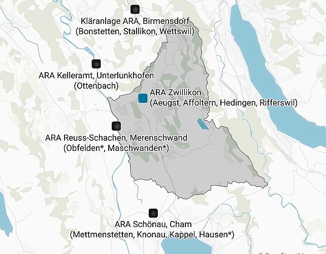 Zukünftige Verteilung der Abwasserreinigung im Bezirk Affoltern.