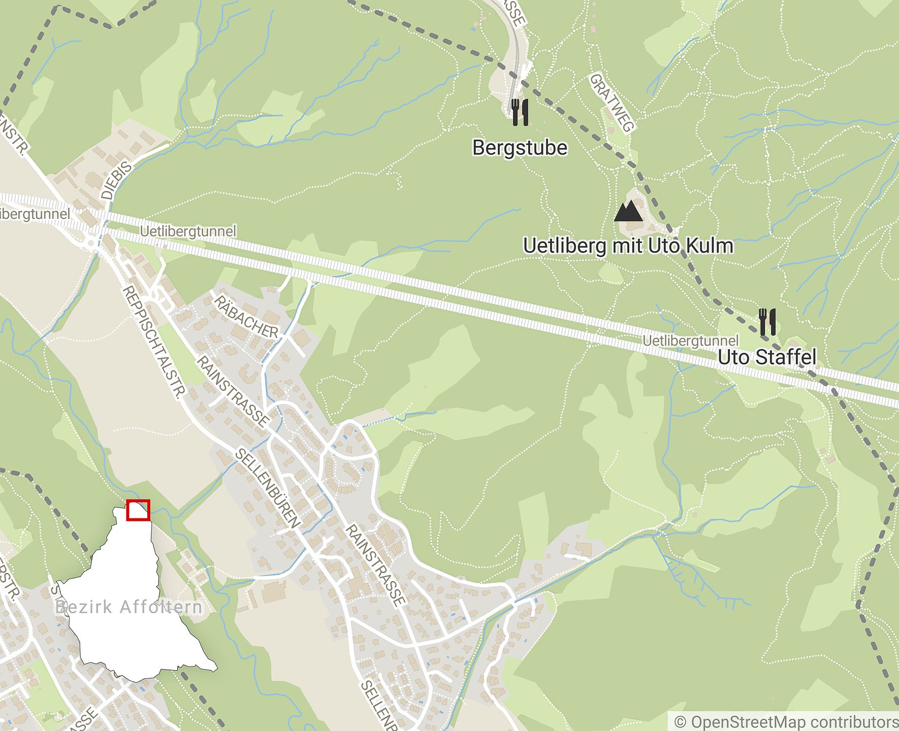 Die Restaurants Bergstube, Uto Kulm und Uto Staffel befinden sich alle entlang der Stalliker Gemeindegrenze (gestrichelt). (Grafik Dominik Stierli/Datawrapper)