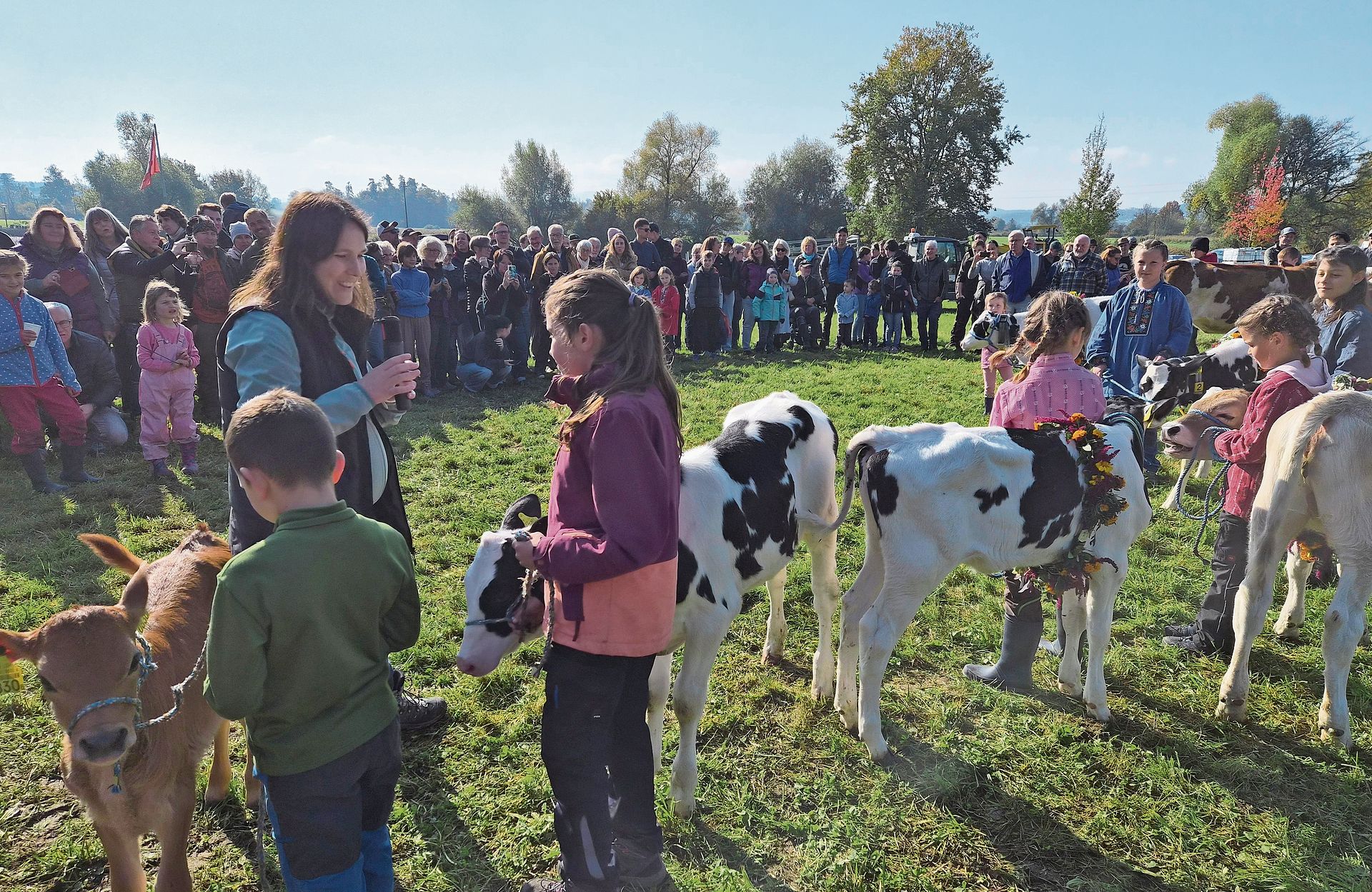 Der «Jöö»-Effekt: Jasmin Stehli interviewt Kinder bei der Vorführung der Kälber. (Bilder Werner Schneiter)