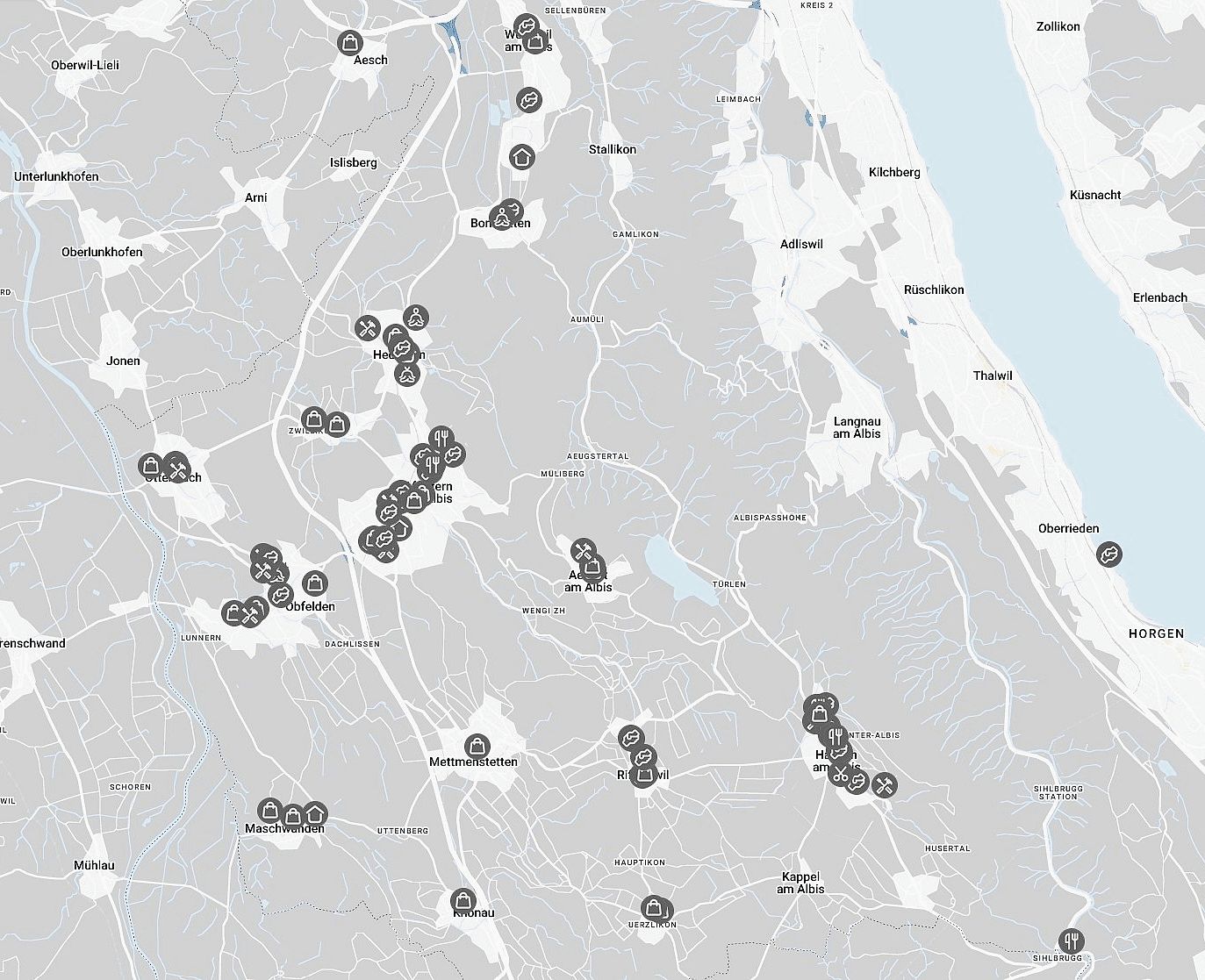 Die Karte auf der Website des Ämtler Bons zeigt, wo er überall willkommen ist: derzeit bei rund achtzig Annahmestellen. (Bild zvg)