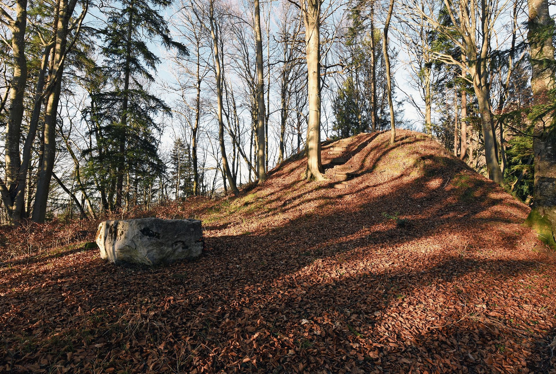 Links im Bild, wo sich vor gut 900 Jahren der Pferdestall befand, steht heute der Gedenkstein von der Alp Rigidal. Rechts davon befindet sich der Ofengüpf, der als natürlicher Turm den Ausblick ermöglichte. (Bilder Bernhard Schneider) Links im Bild, wo sich vor gut 900 Jahren der Pferdestall befand, steht heute der Gedenkstein von der Alp Rigidal. Rechts davon befindet sich der Ofengüpf, der als natürlicher Turm den Ausblick ermöglichte. (Bilder Bernhard Schneider)