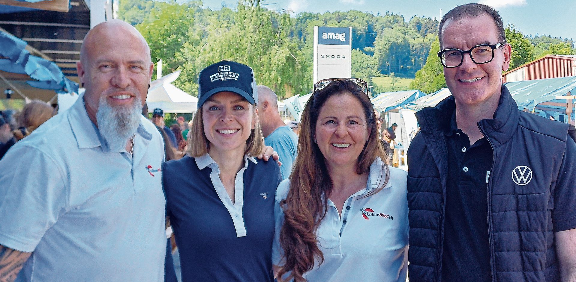 Die «Macher» des Marktes «Rund um den Hund»: Remo Harley Buob, Kultur8907.ch, Hundetrainerin Martina Bašista, Nathalie Buob, Alexander Blattert, Amag. (Bilder Regula Zellweger)