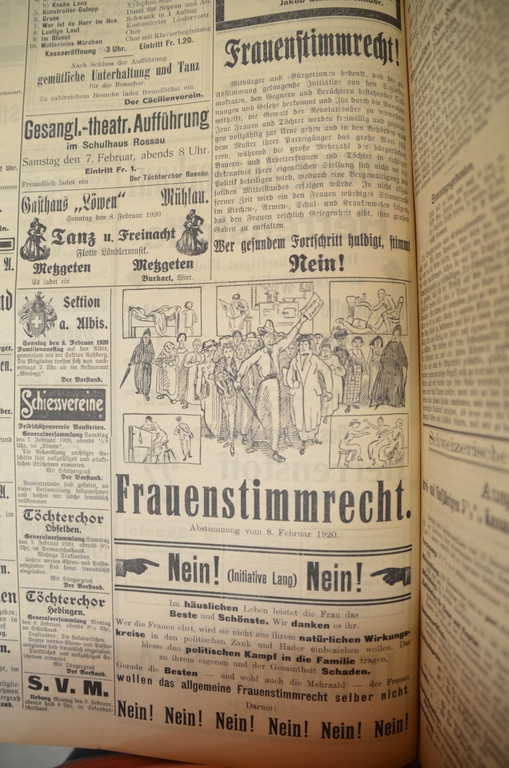 Das häusliche Leben als natürlicher Wirkungskreis der Frau? Das suggeriert zumindest dieses Inserat im «Anzeiger» vor der Abstimmung vom 8. Februar 1920. (Archivbilder)