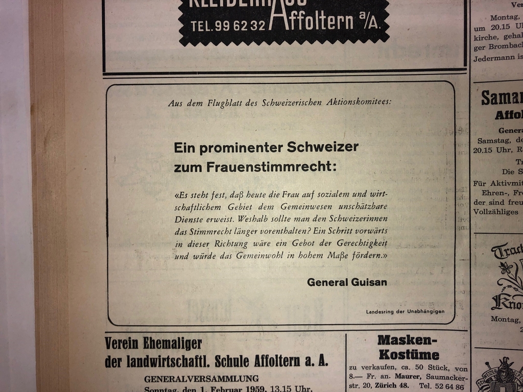 Vor dem 1. Februar 1959 warb General Guisan noch vergebens für ein Ja. Vor dem 1. Februar 1959 warb General Guisan noch vergebens für ein Ja.