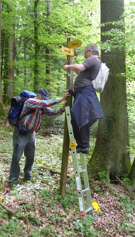 Montage eines neuen Wegweisers. (Bilder zvg.)
