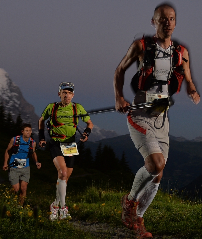 In der Morgendämmerung unterwegs.Adrian Brennwald hat keine Zeit, das Bergpanorama zu geniessen. (Bilder zvg.)Durchbeissen – das gehört dazu.