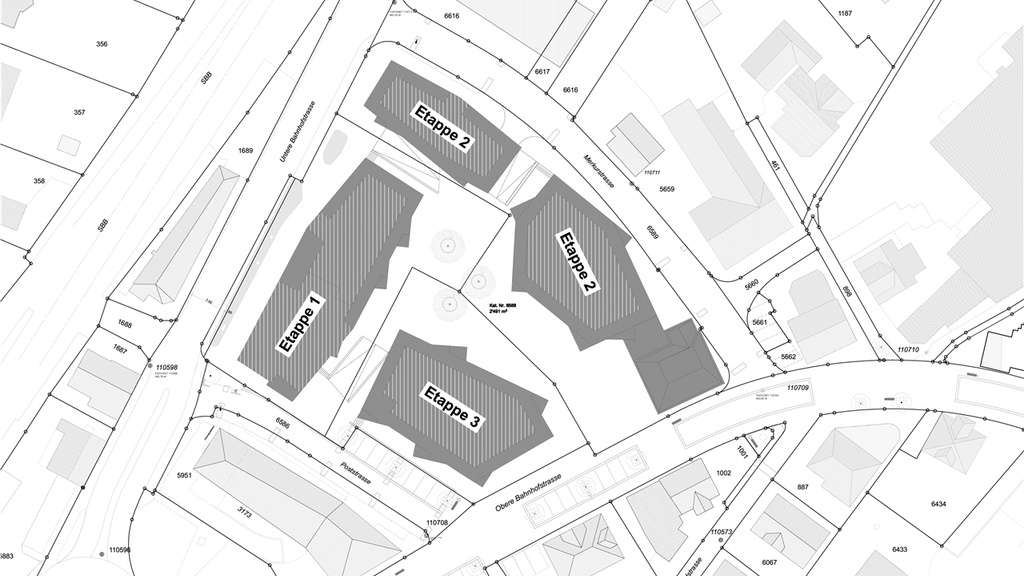 Die drei Etappen der Überbauung am Merkurplatz. (Plan Burlet &amp; Partner)
